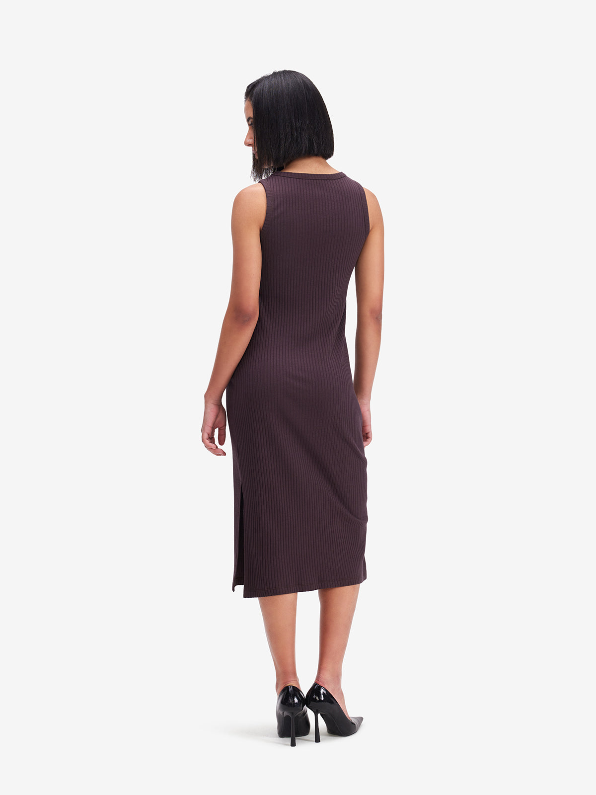 Brown Side Slit Midi Dress