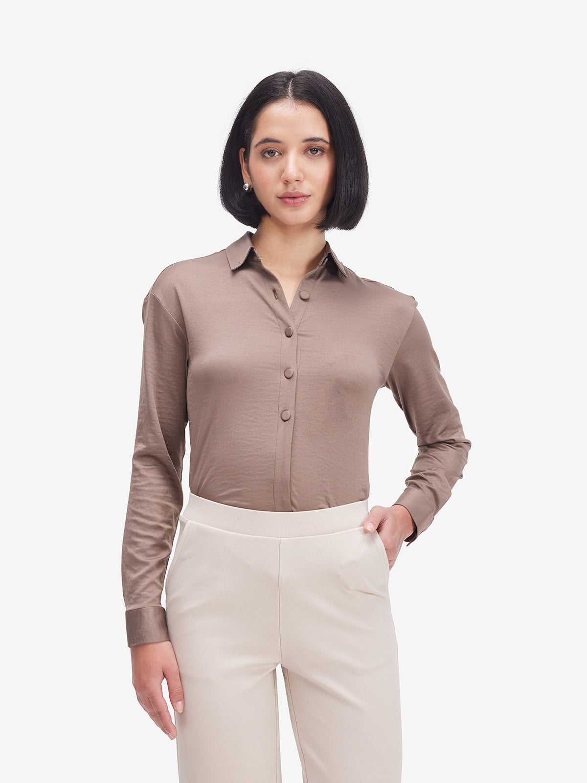 Brown Side Knot Detail Styling Shirt