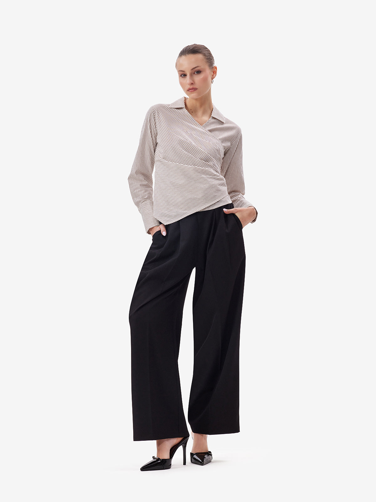 Black High-Waist Wide Leg Korean Pants