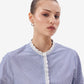 Blue Striped Shirt with Lace Details