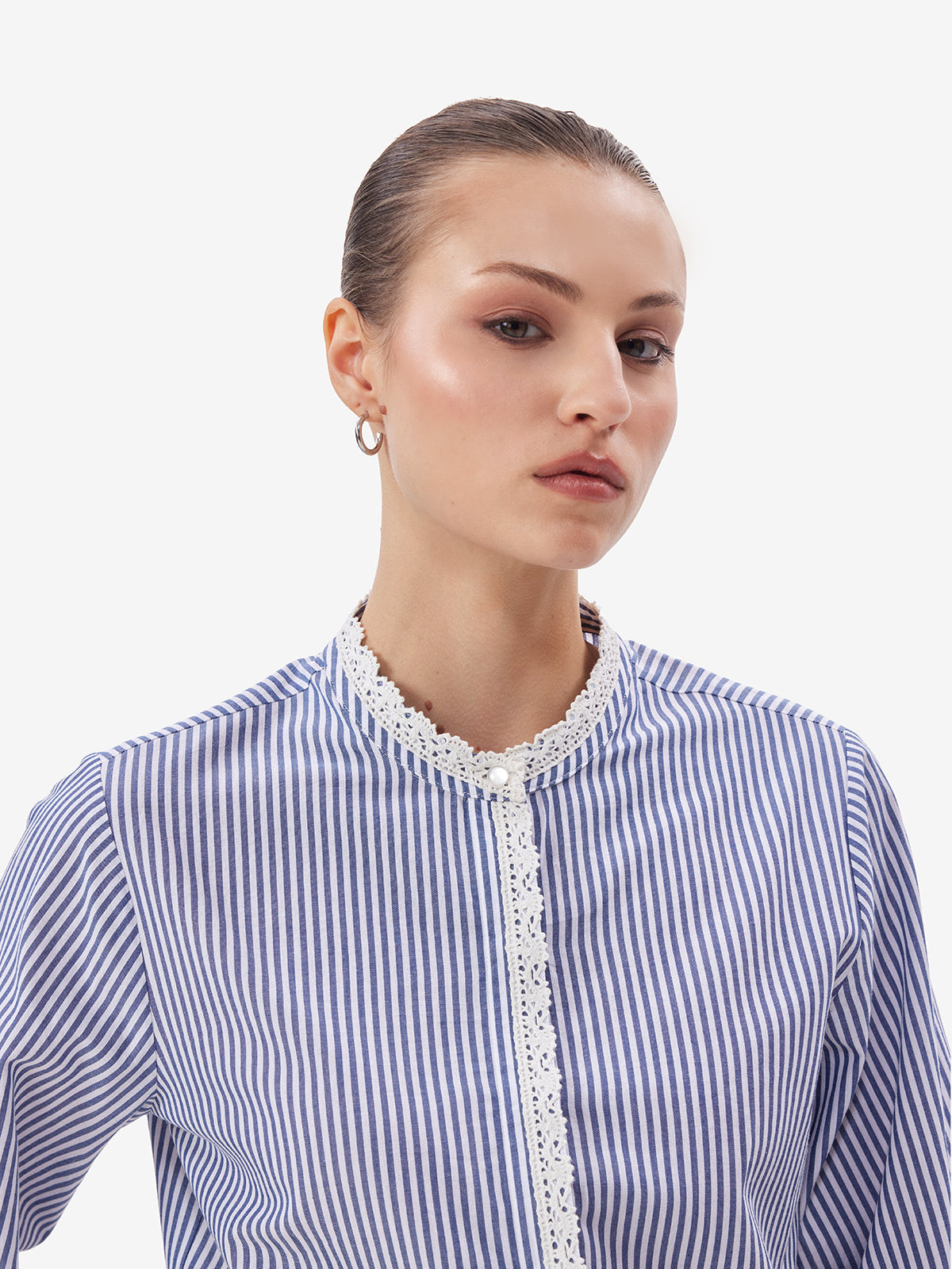 Blue Striped Shirt with Lace Details