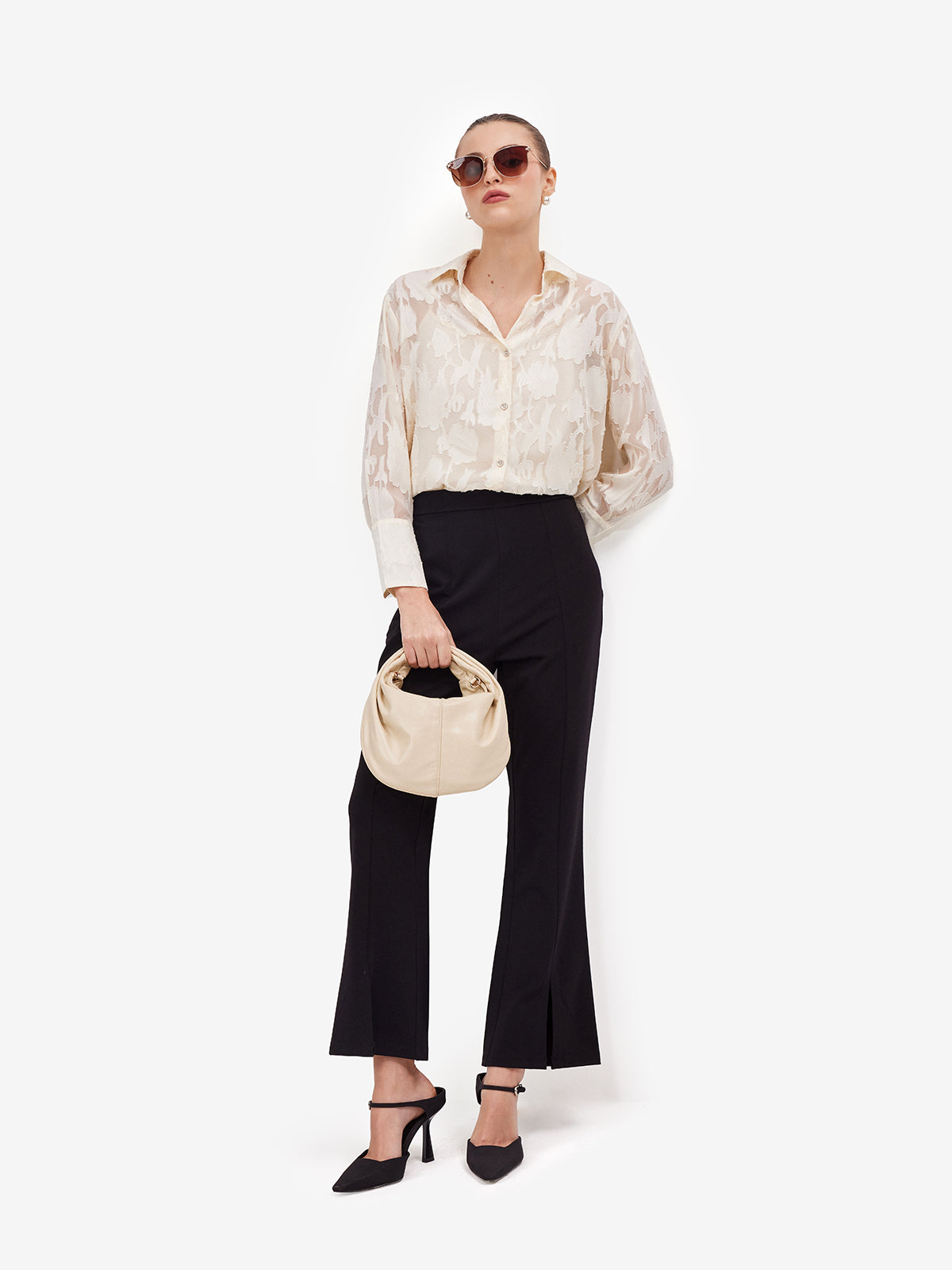 Flared Trousers with Front Slit