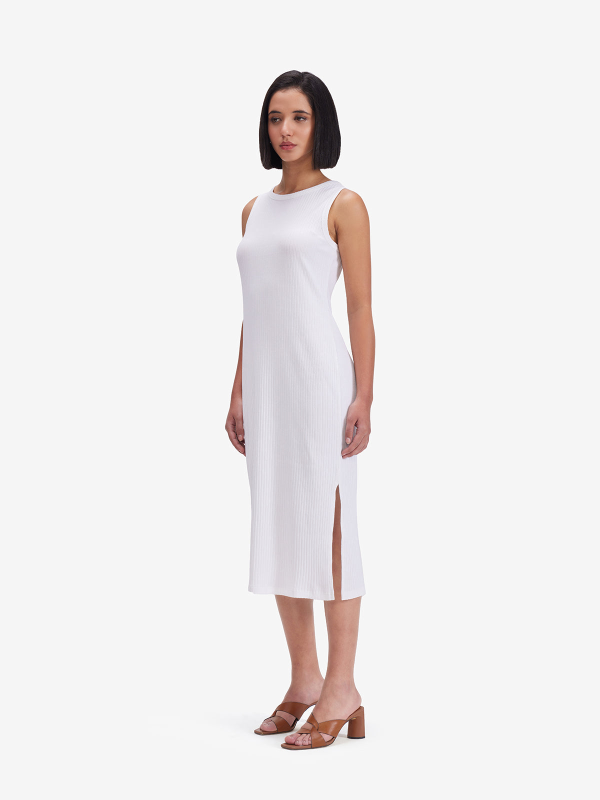White Side Slit Midi Dress