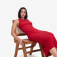 Red Side Slit Midi Dress