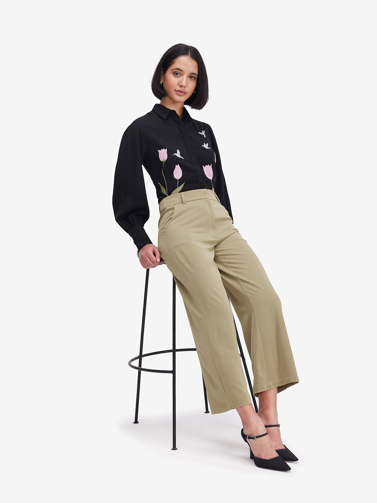 Luxe Black Floral Embroidered Shirt