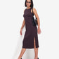 Brown Side Slit Midi Dress