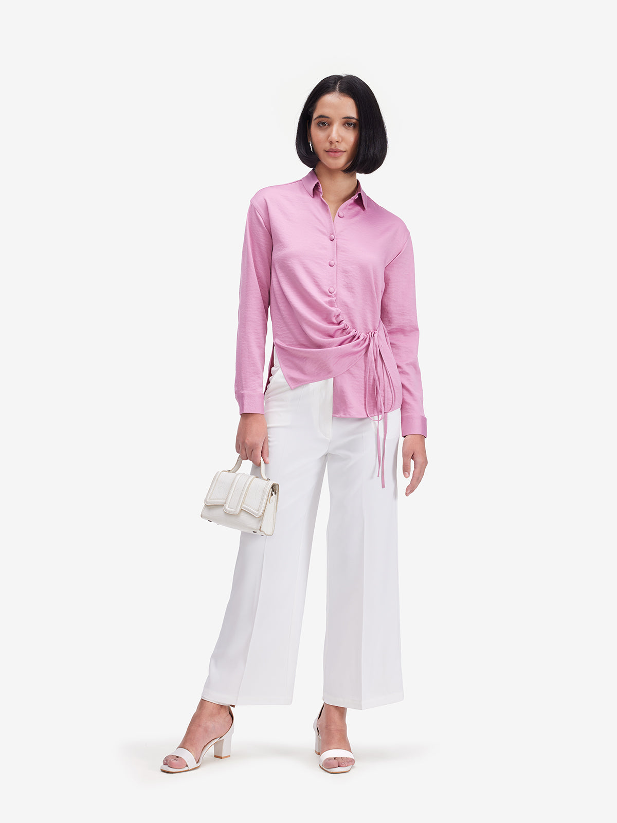 Pink Side Knot Detail Styling Shirt