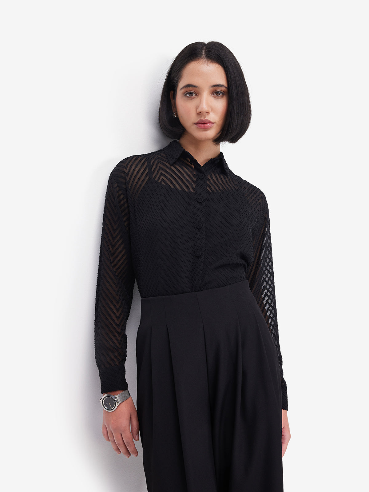 Black Sheer Shirt with Side Knot Detail