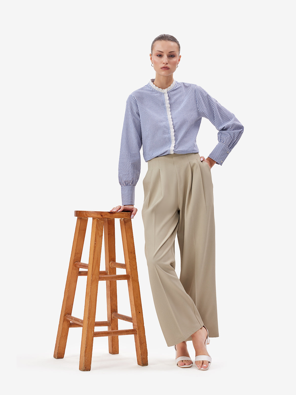 High-Waist Wide Leg Korean Pants