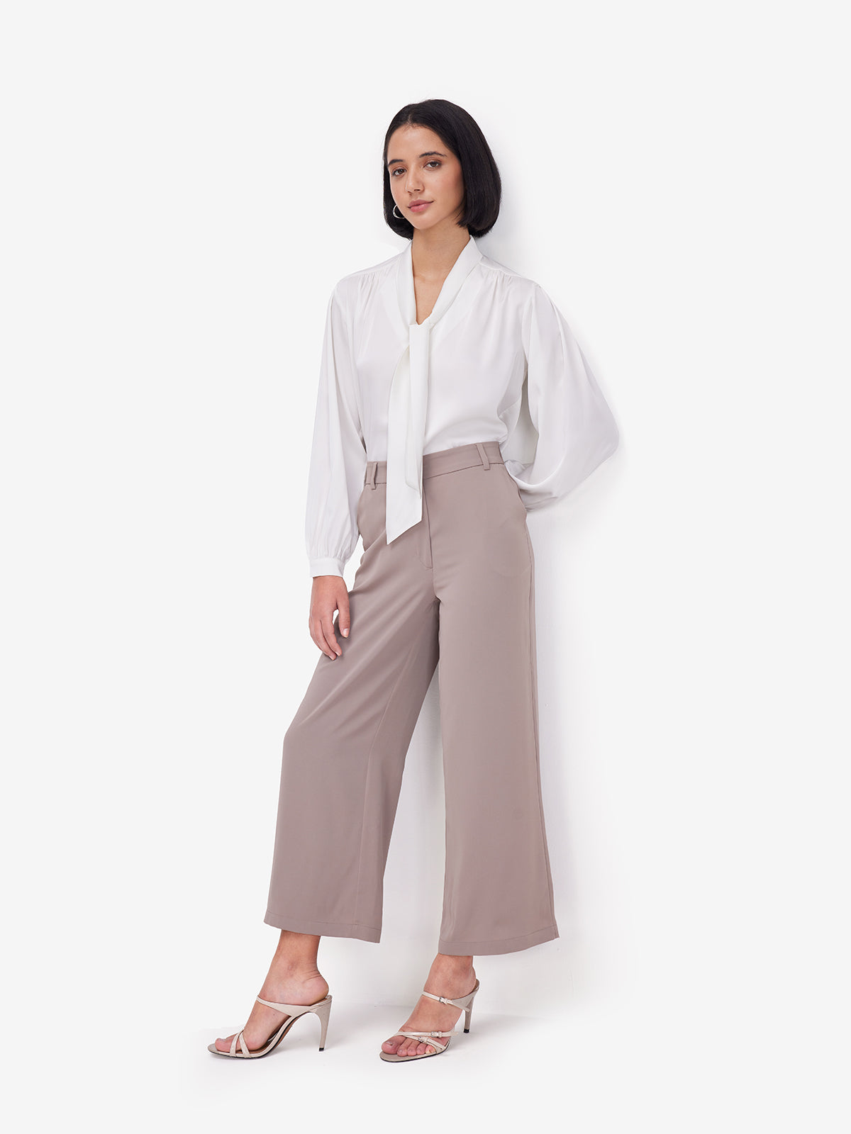 Luxe White Tie-Up Neck Satin Top