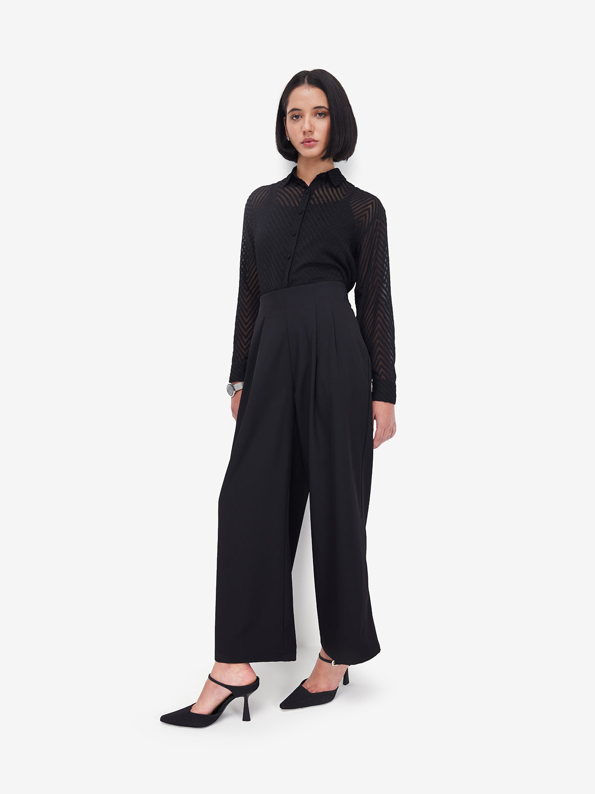 Black Sheer Shirt with Side Knot Detail