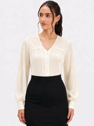 Cream V-Neck Top