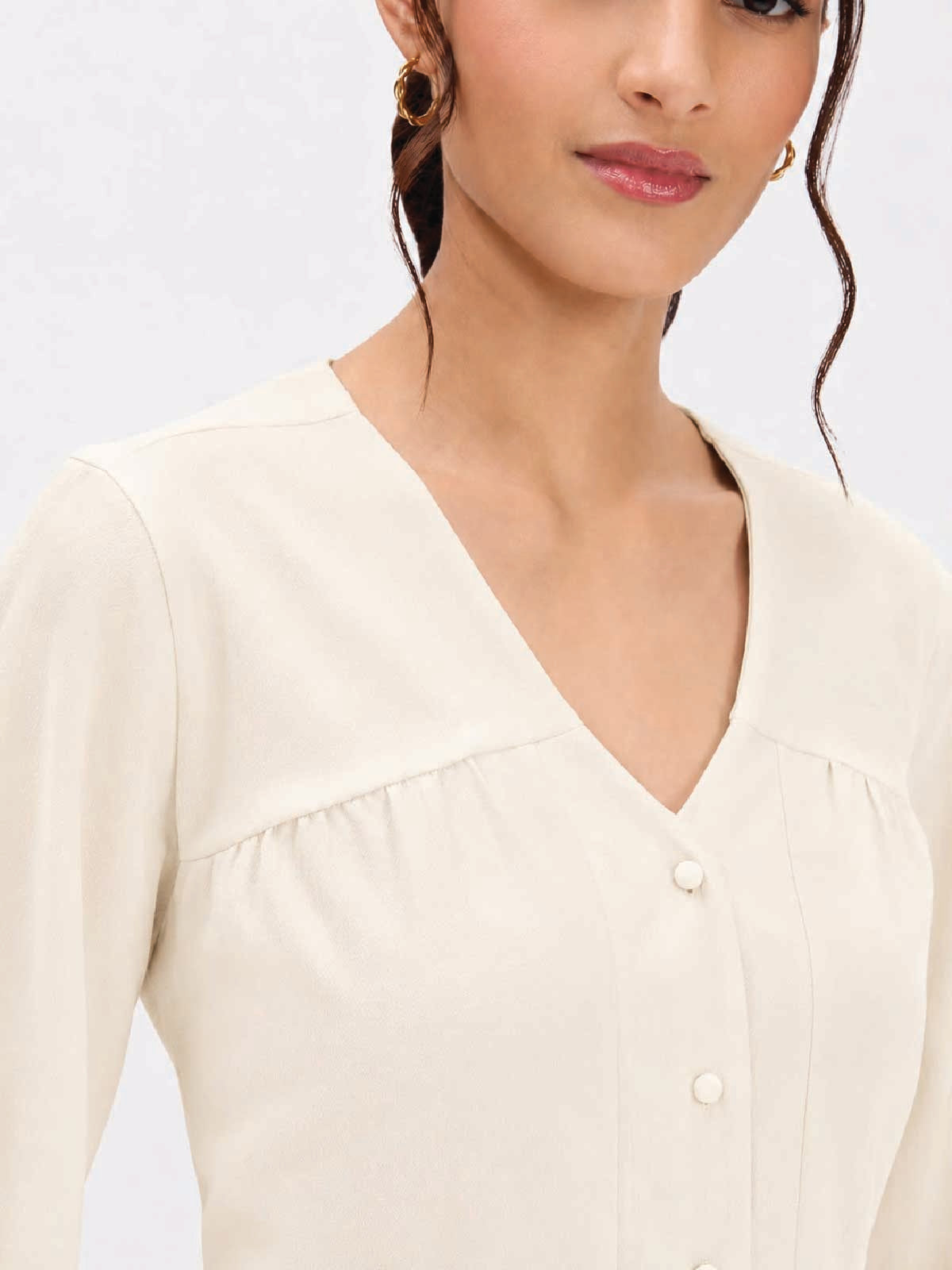 Cream V-Neck Top