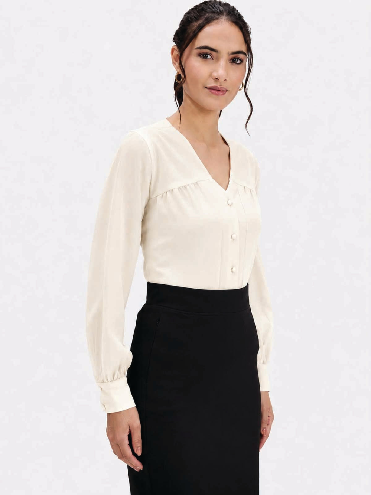 Cream V-Neck Top