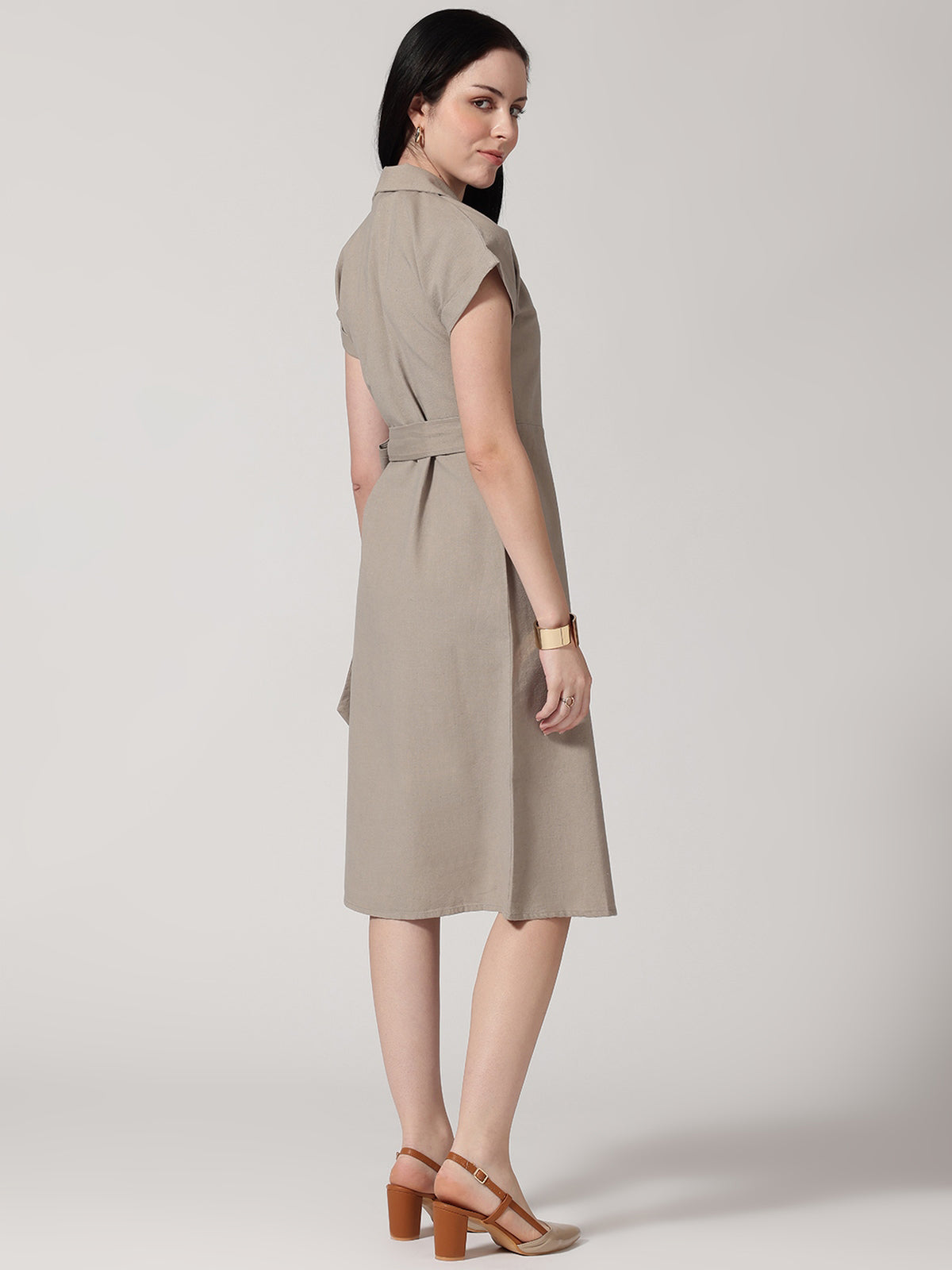 Brown Solid Wrap Dress