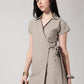 Brown Solid Wrap Dress