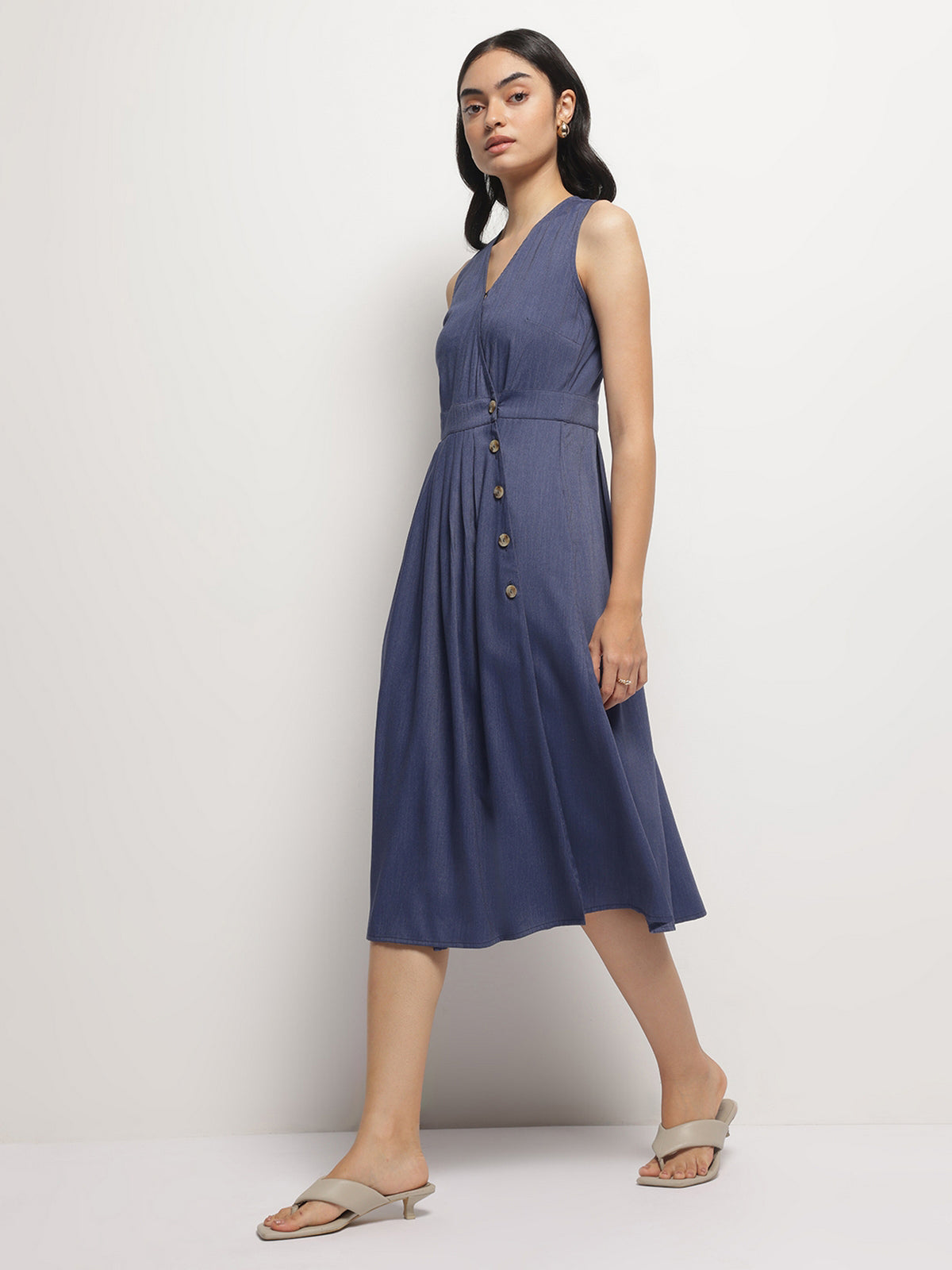 V-Neck Indigo Wrap Dress