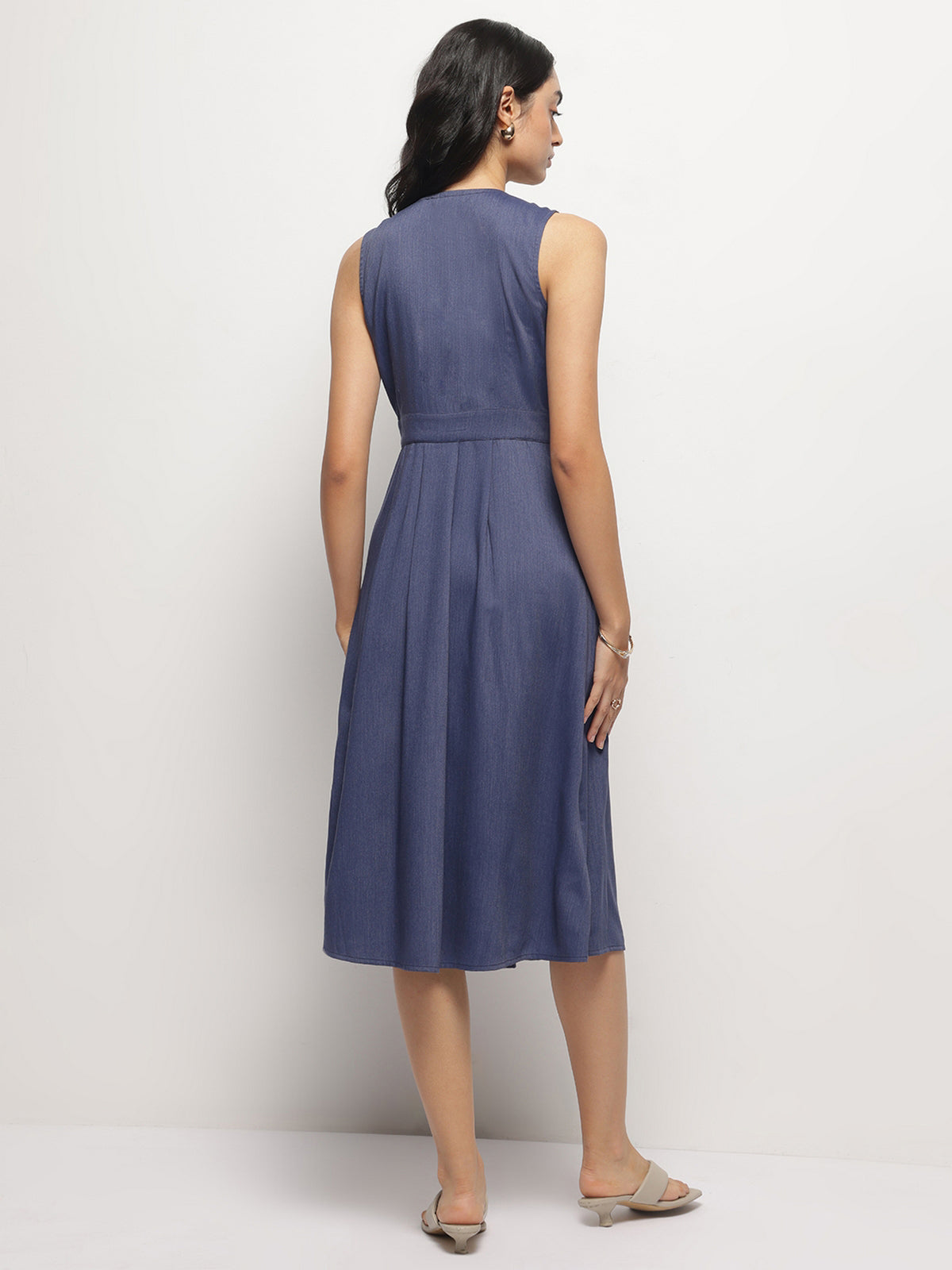 V-Neck Indigo Wrap Dress