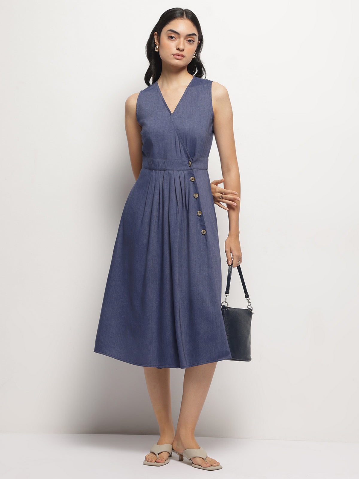 V-Neck Indigo Wrap Dress
