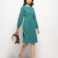 Teal Vintage A-line Buttons O-Neck Dress