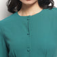 Teal Vintage A-line Buttons O-Neck Dress
