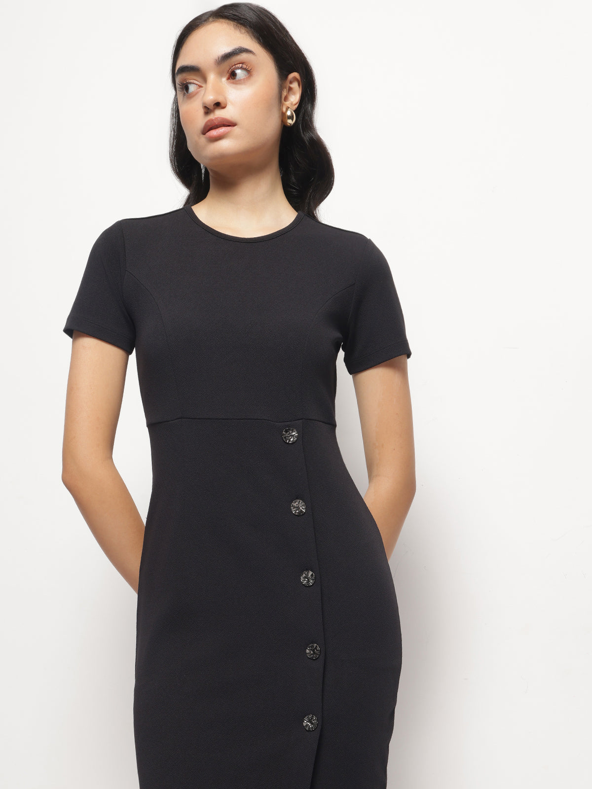 Black Front Slit Bodycon Dress