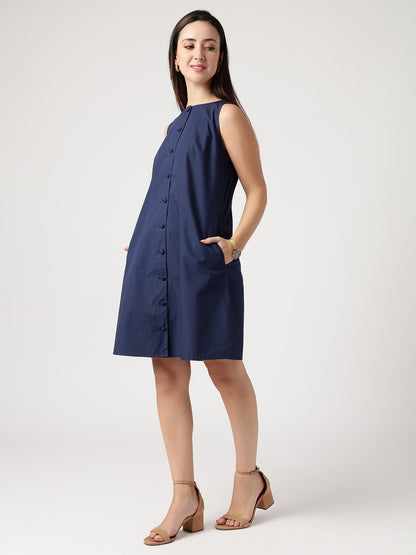 Serene 100% Cotton Navy Buttoned Dress
