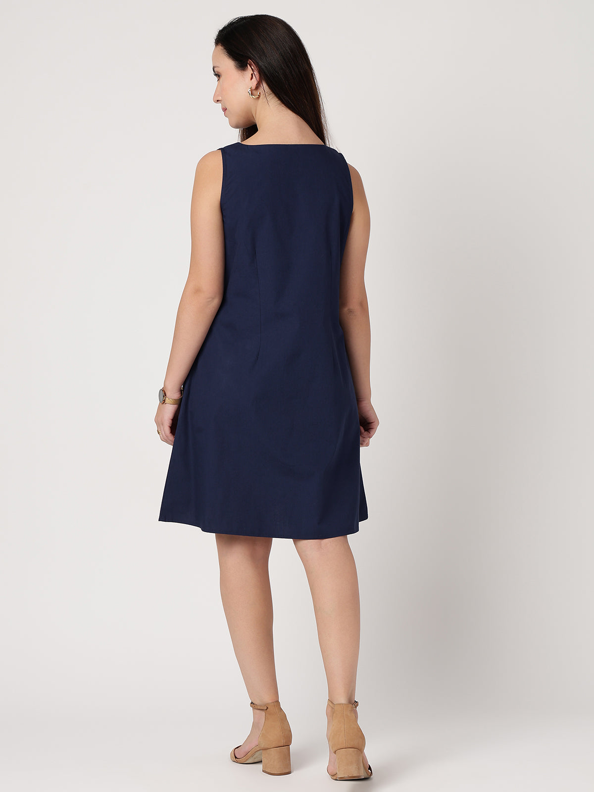 Serene 100% Cotton Navy Buttoned Dress