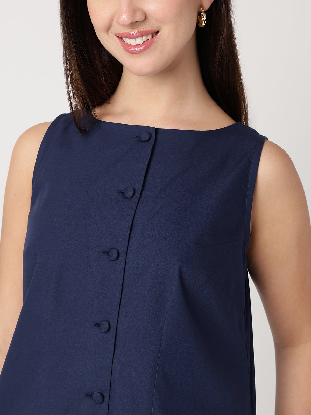 Serene 100% Cotton Navy Buttoned Dress