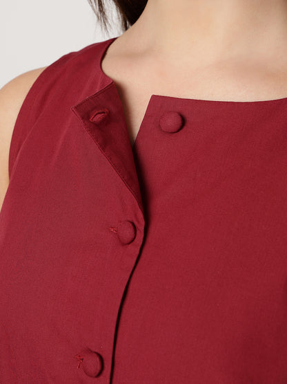 Serene 100% Cotton Maroon Buttoned Dress
