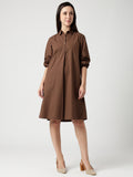 Brown A-line Shirt Dress