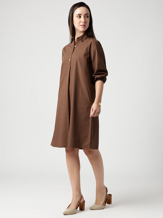 Brown A-line Shirt Dress