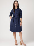 Navy Cotton Shirt Dress