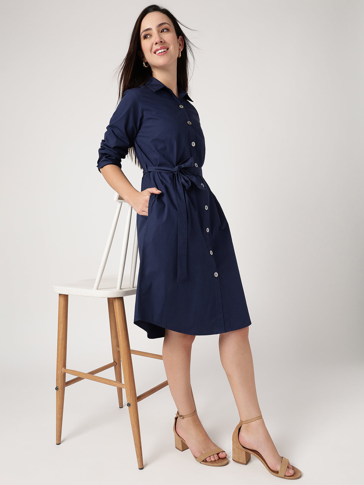 100% Cotton Navy Shirt Dress