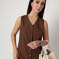 Brown Poplin Gathered Dress