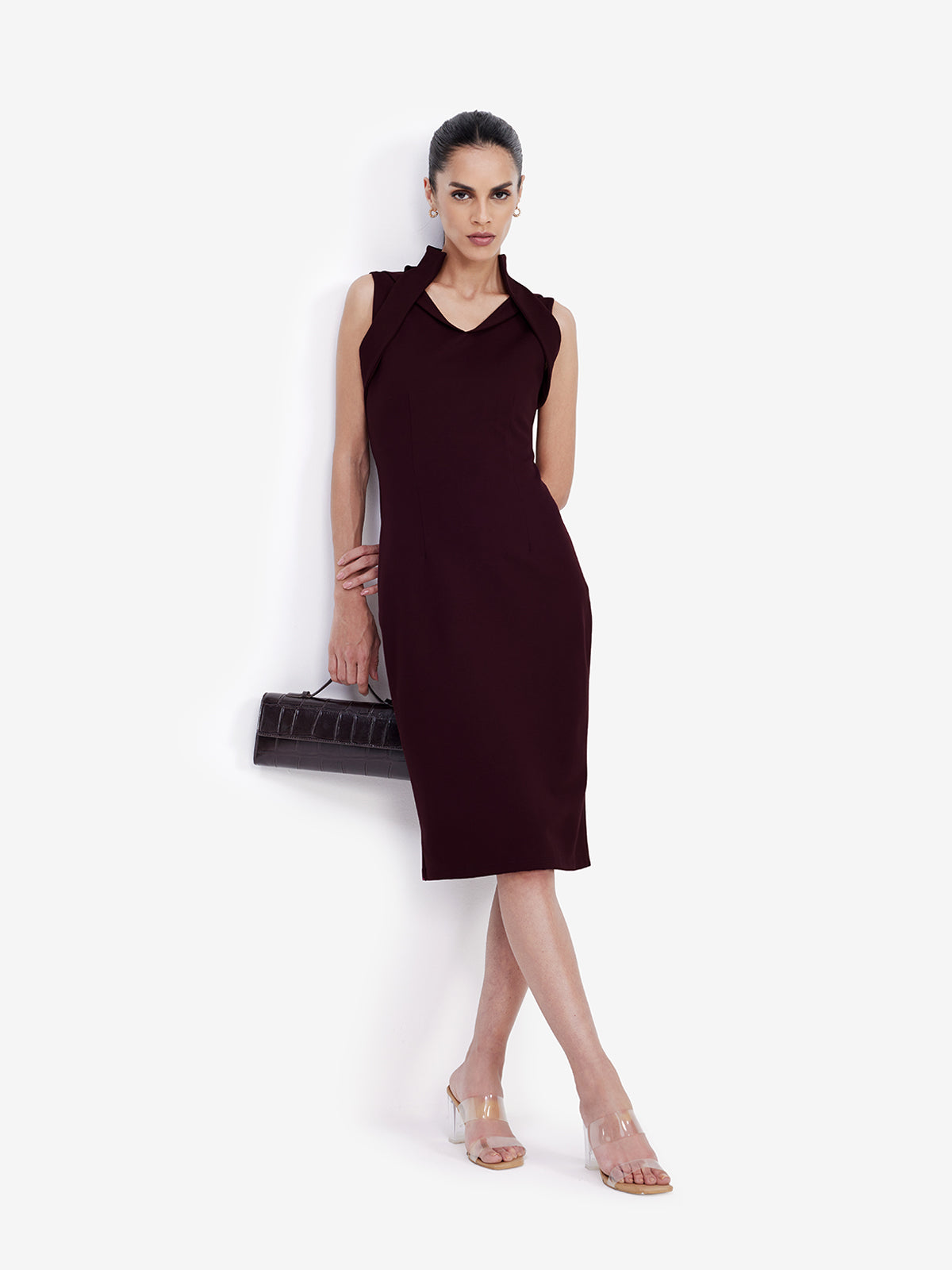 Wine Bodycon Midi Dress
