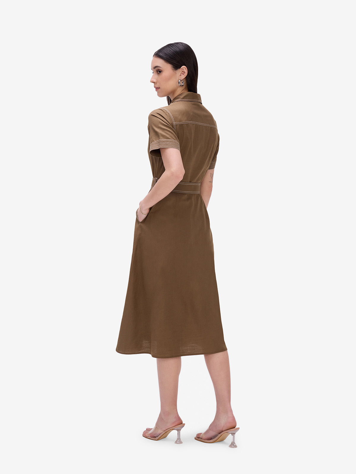 Brown Belted Shirt Dress