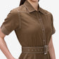 Brown Belted Shirt Dress
