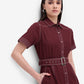 Maroon Belted Shirt Dress