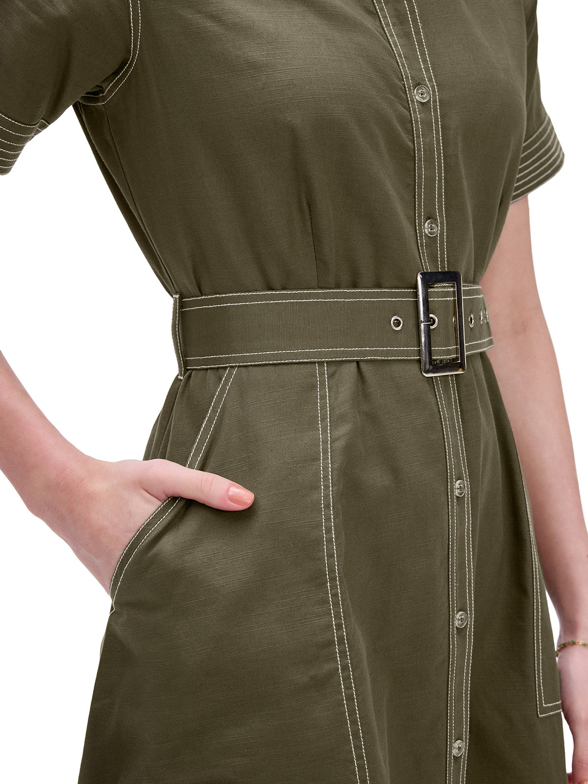 Olive Belted Shirt Dress