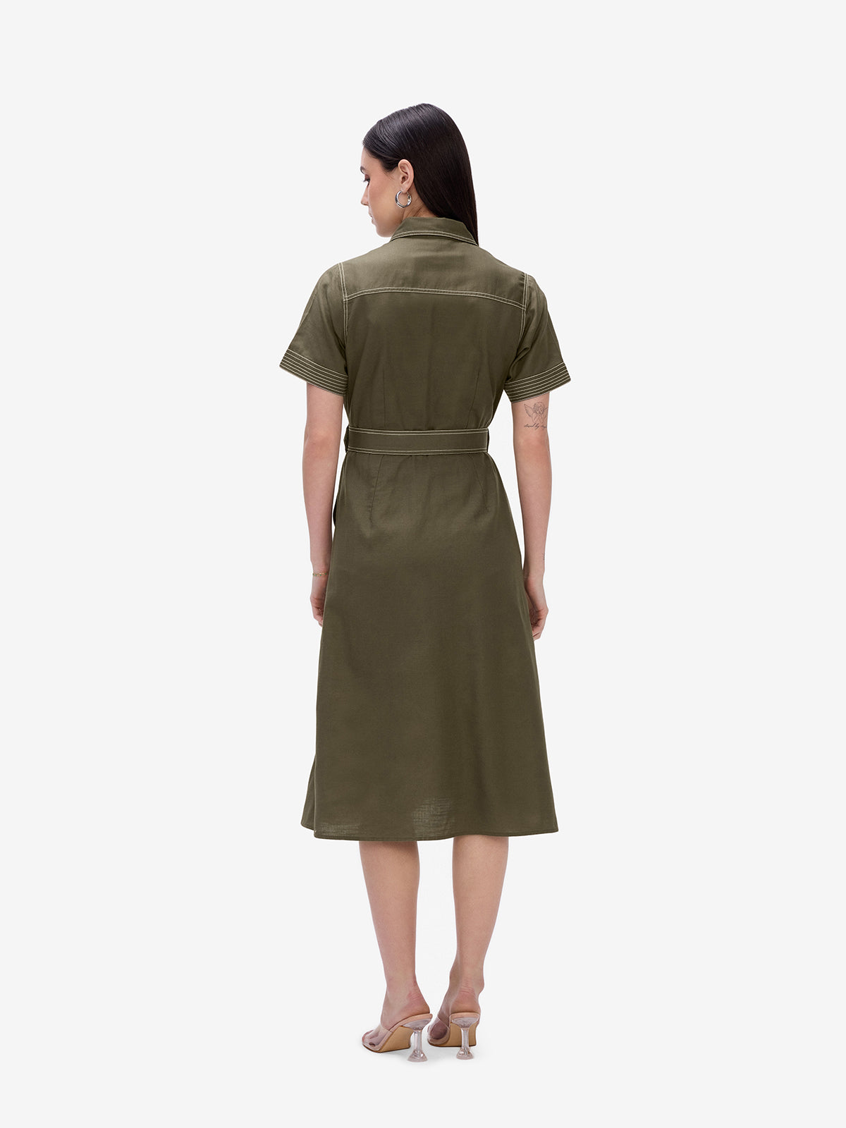 Olive Belted Shirt Dress