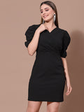 Black V-Neck Wrap Dress