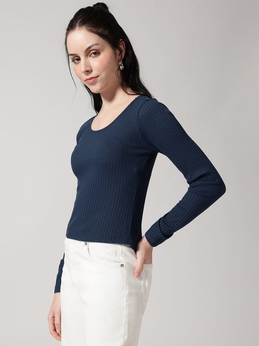 Blue Ribbed T-Shirt
