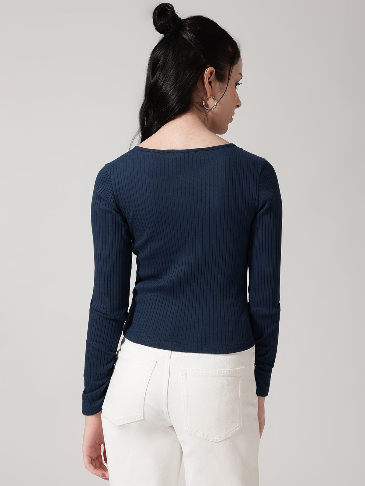 Blue Solid Ribbed T-Shirt