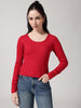 Red Solid Ribbed T-Shirt
