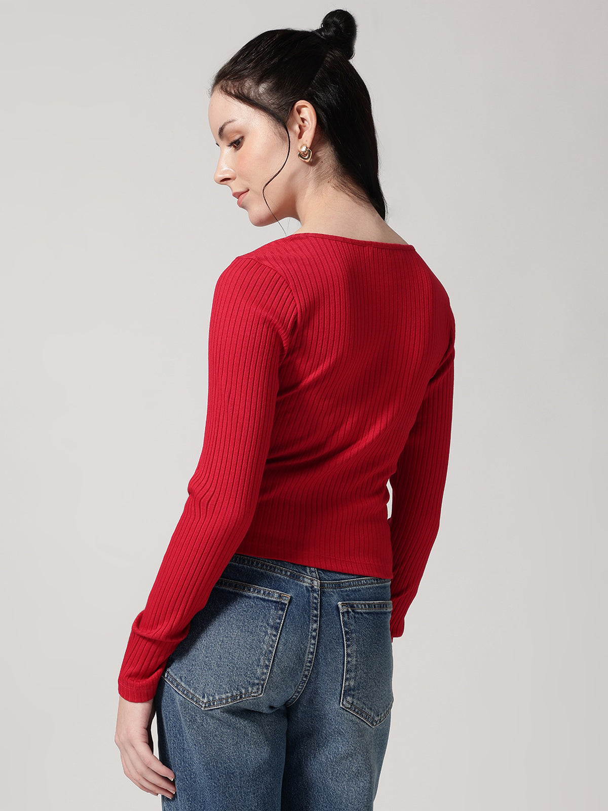 Red Solid Ribbed T-Shirt