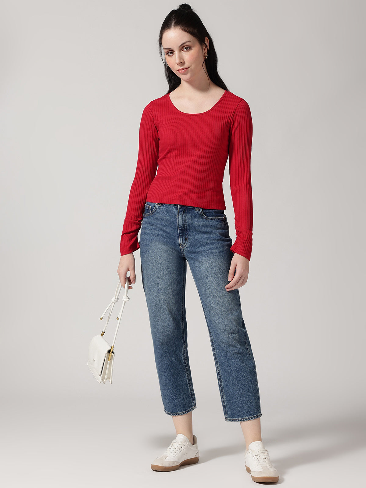 Red Solid Ribbed T-Shirt