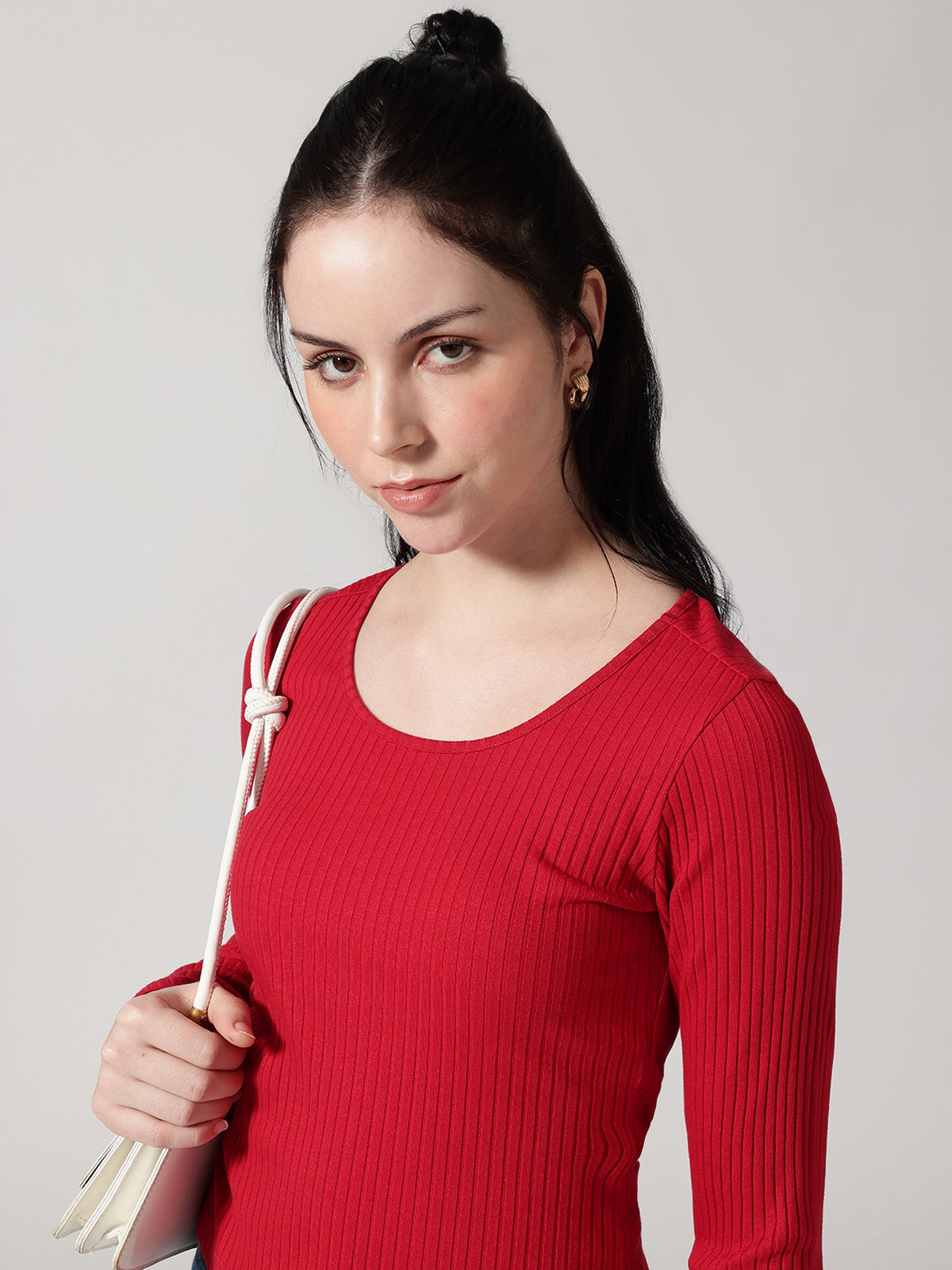Red Solid Ribbed T-Shirt