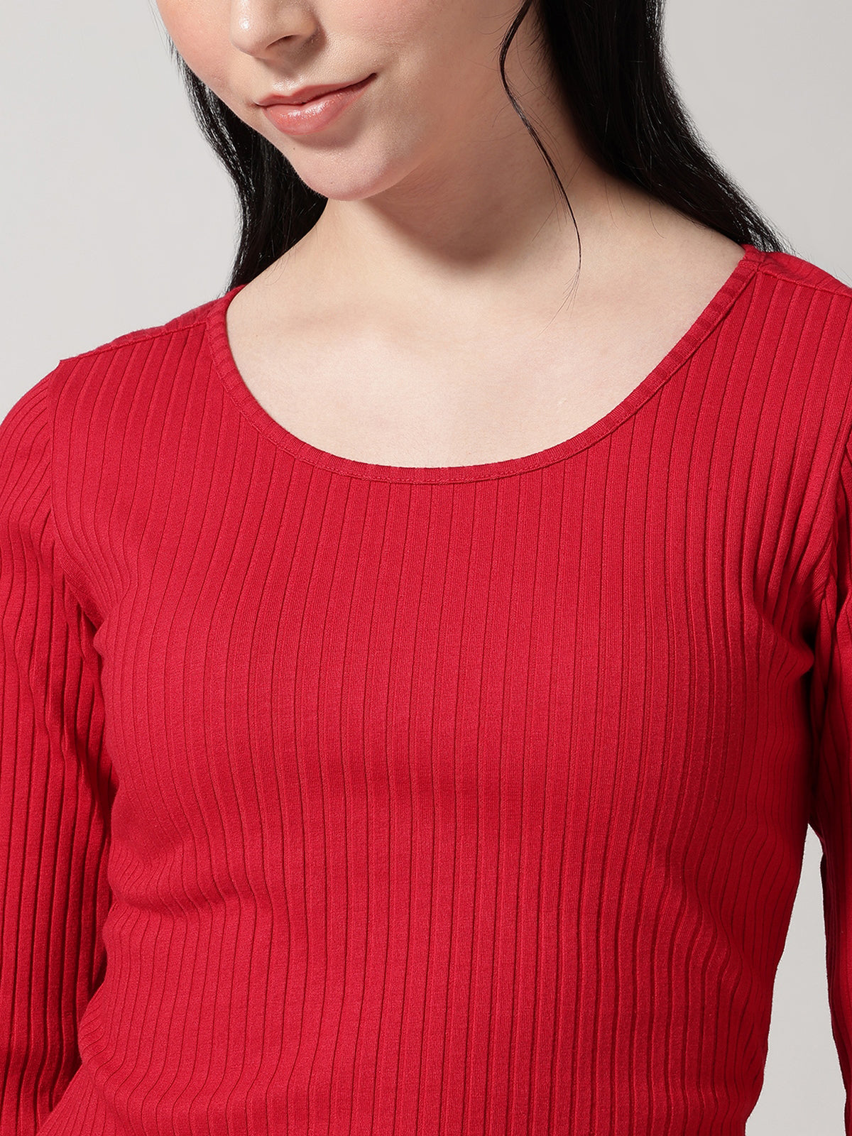Red Solid Ribbed T-Shirt