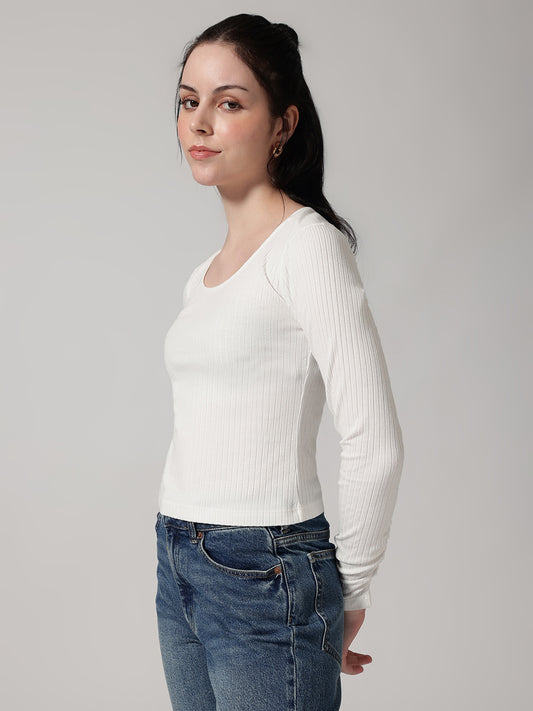 White Ribbed T-Shirt